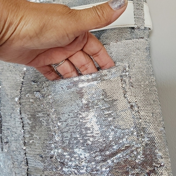 FINAL SALE Silver Sequin Belted Holiday Bling Cosplay NYE Mini Skirt - Picture 7 of 13